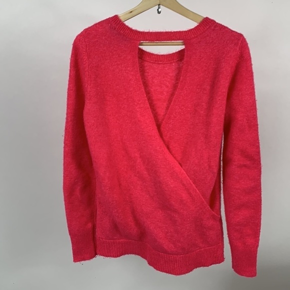 LOFT Crossover Open Back Neon Pink Sweater Small S - Picture 7 of 8